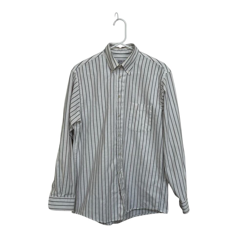Arrow Dover 15.5 34/35 Mens Long Sleeve‎ Striped Button-Down Shirt USA Oxford